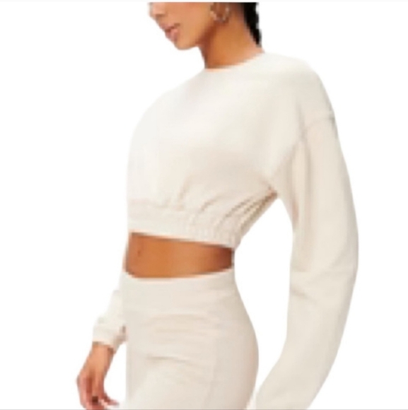 🇺🇸 GOOD AMERICAN Cream Cropped Sweatshirt SZ Large - Picture 5 of 9